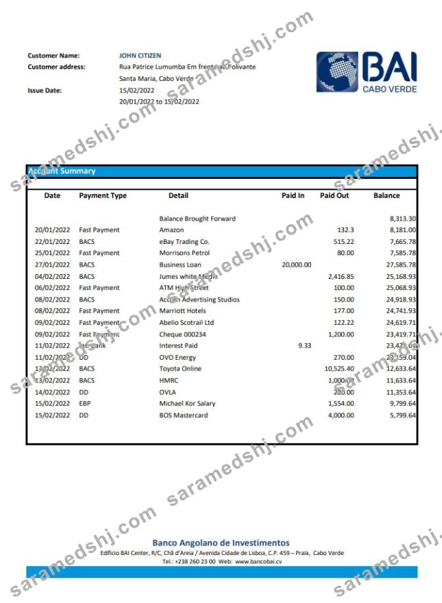 Cabo Verde Banco Africano de Investimentos bank statement